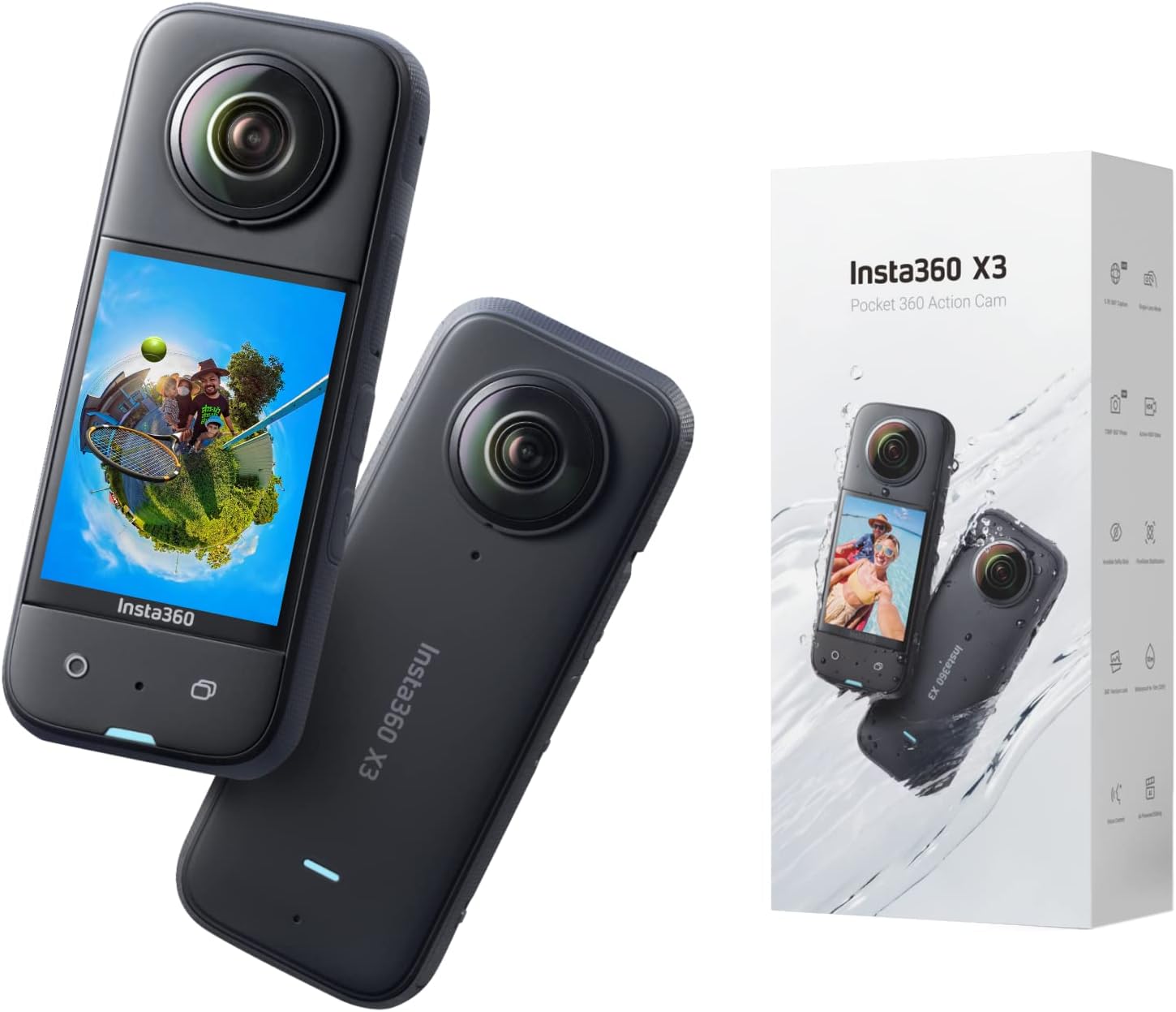 Insta360 X3 - Waterproof 360 Action Cam with 1/2" 48MP Sensors, 5.7K 360 Active HDR Video ($404.99)