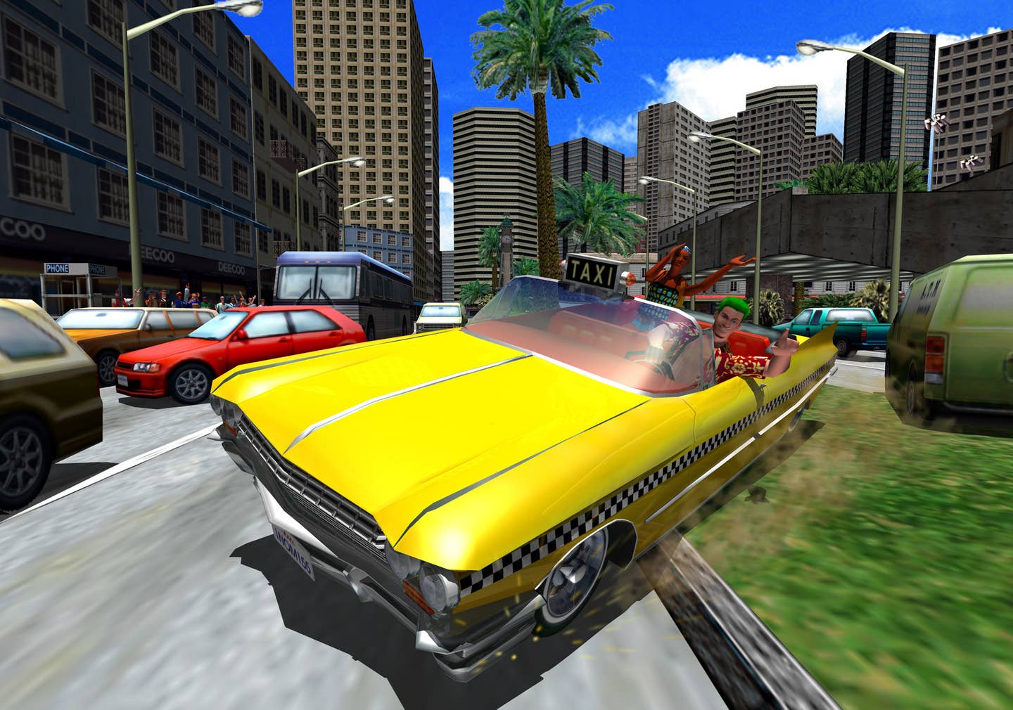 Key art for the original <em>Crazy Taxi</em>, which actually looked about this good on Dreamcast, albeit not quite so sharp.