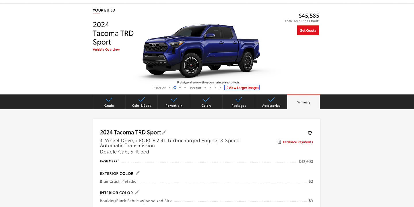 Here’s the 2024 Toyota Tacoma Configurator Before You’re Supposed to Play With It