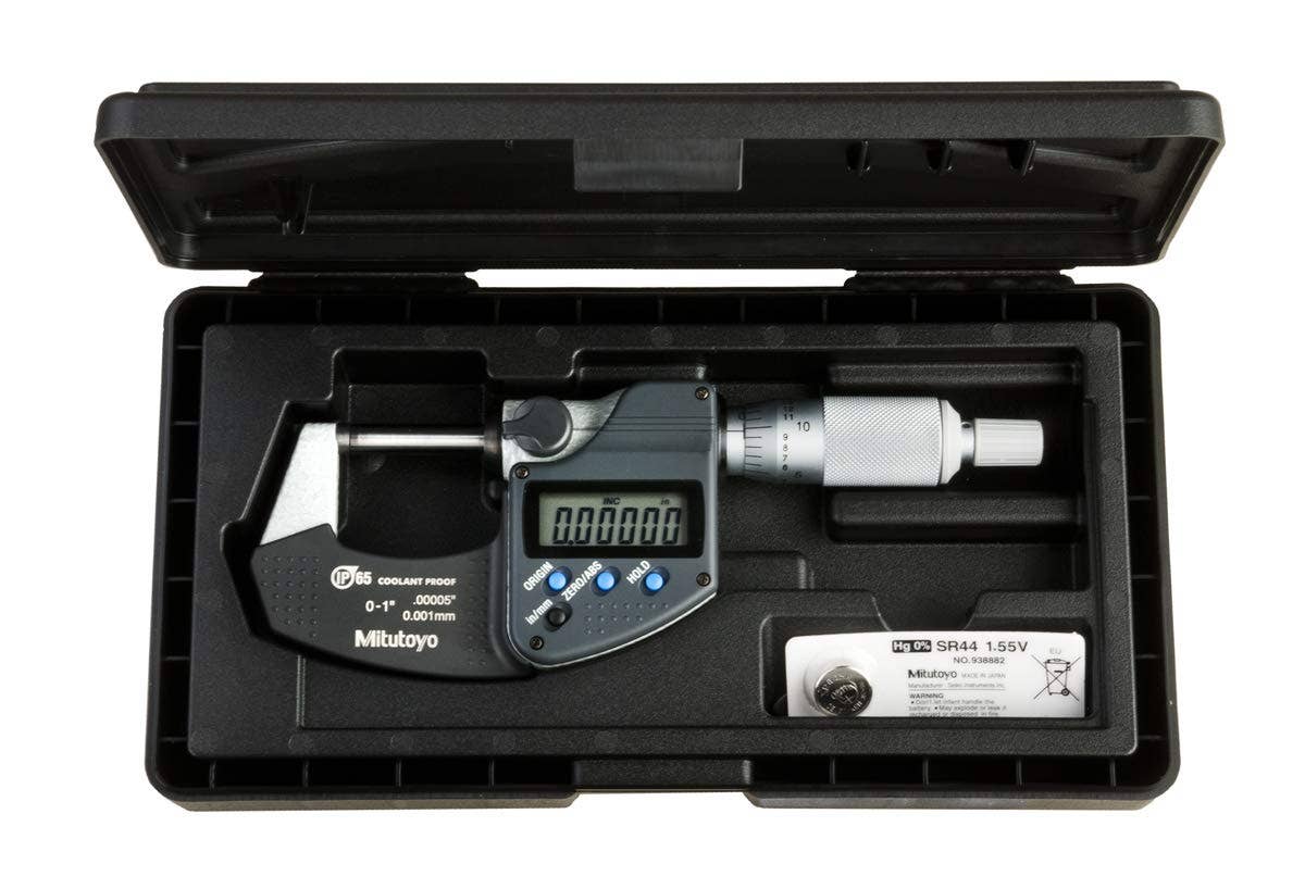 Mitutoyo Digital Micrometer, Ratchet Stop, 0-1" (0-25.4mm) Range, 0.00005" Resolution