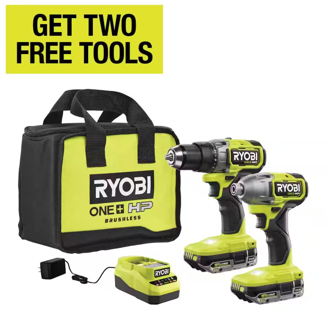 Ryobi ONE+ HP 18V 1/2" Drill and Impact Driver Kit + Free Tools for $199