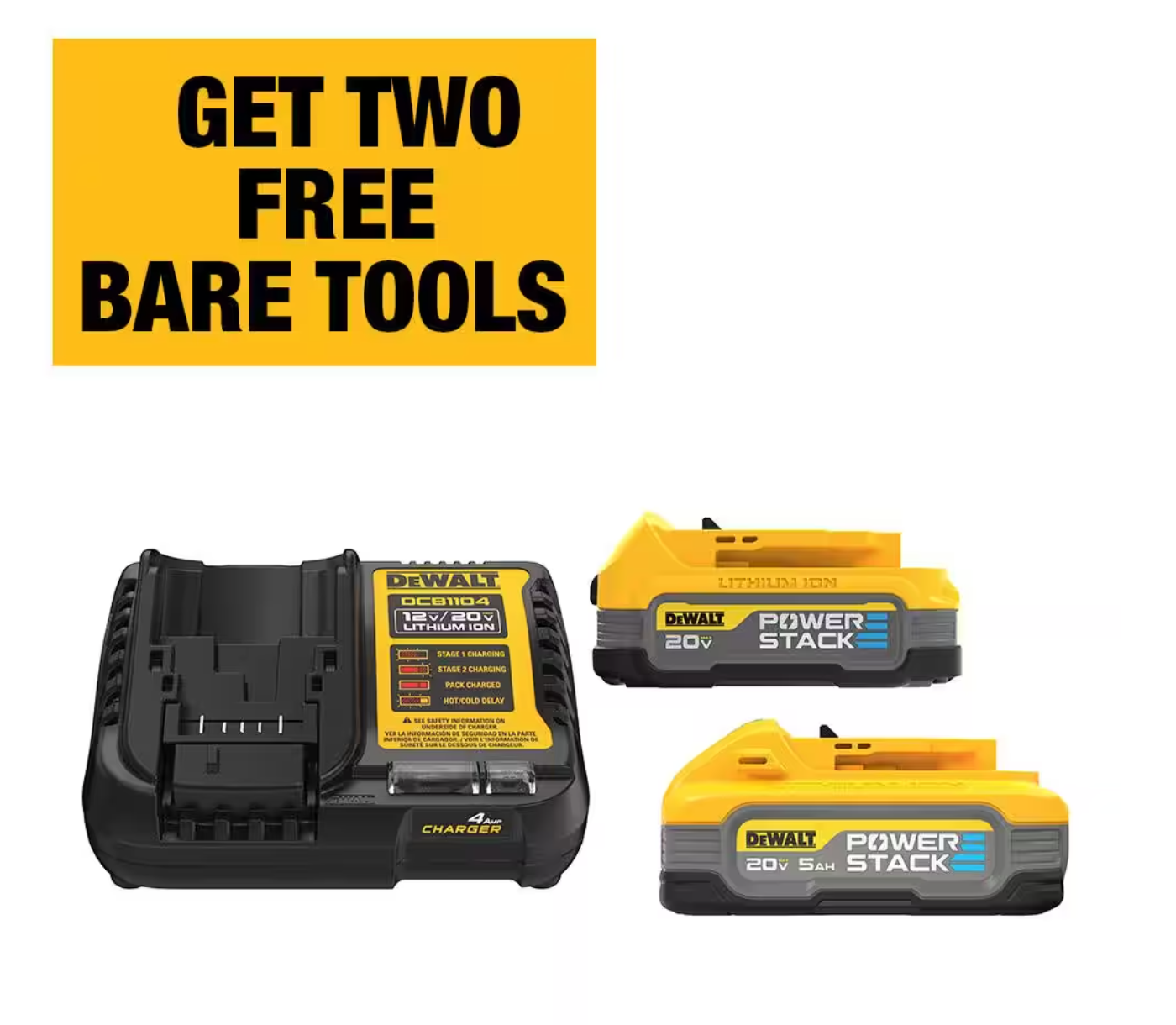 DeWalt Powerstack 20V Lithium-Ion 5.0Ah and 1.7Ah Batteries, Charger + Free Tools for $349