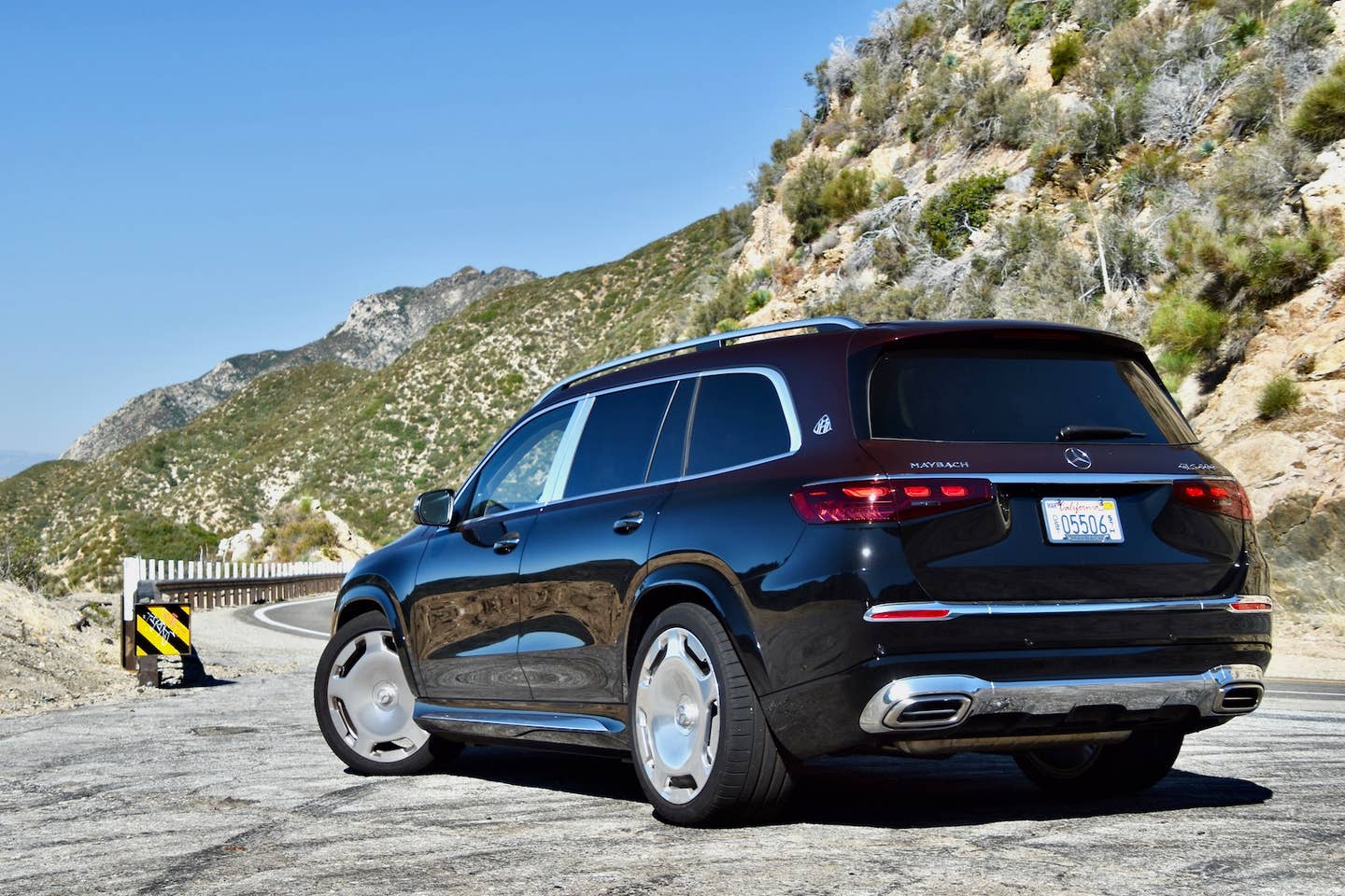 2024 Mercedes-Maybach GLS 600 rear three-quarter in the mountains of California
