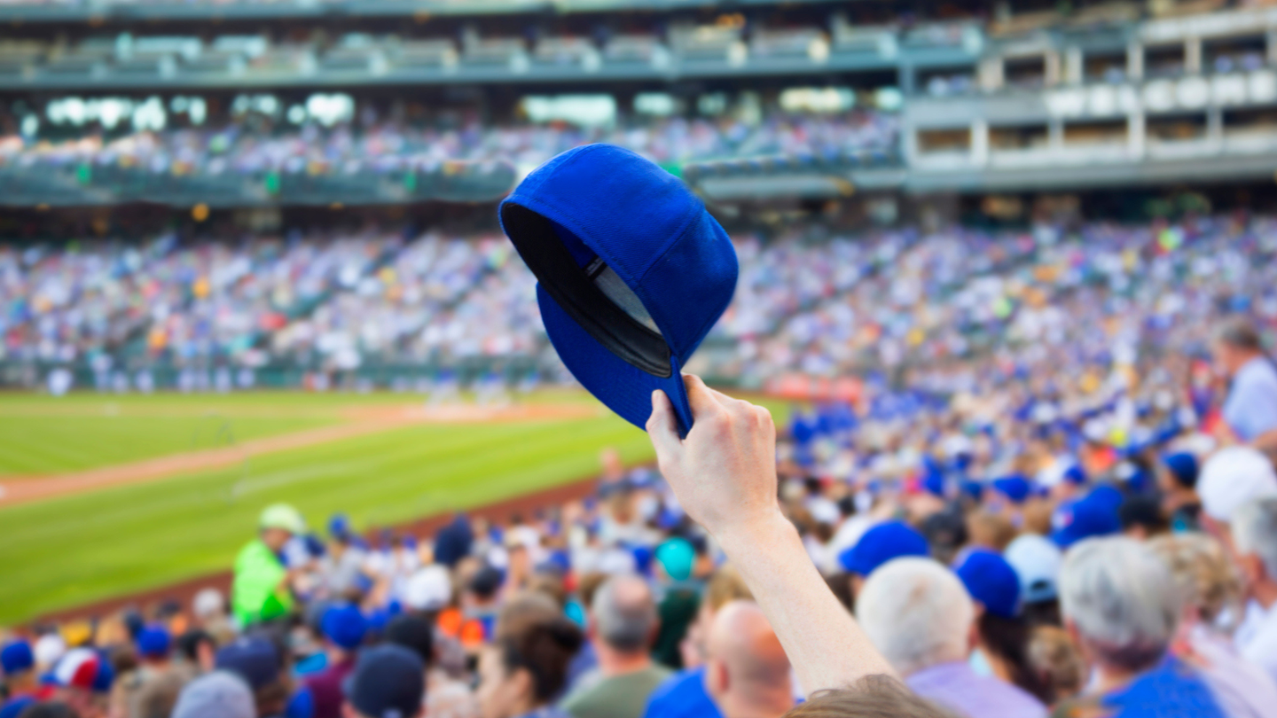 baseball hat in a ballpark