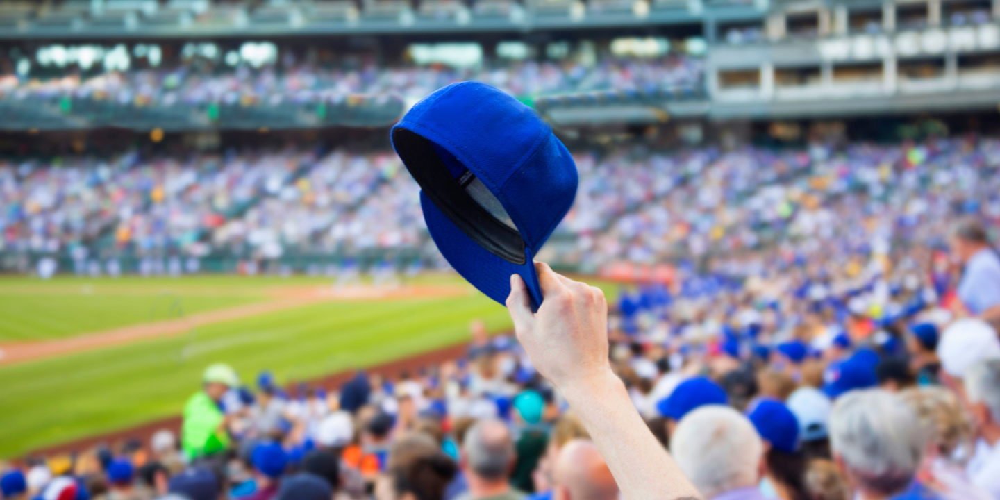 baseball hat in a ballpark