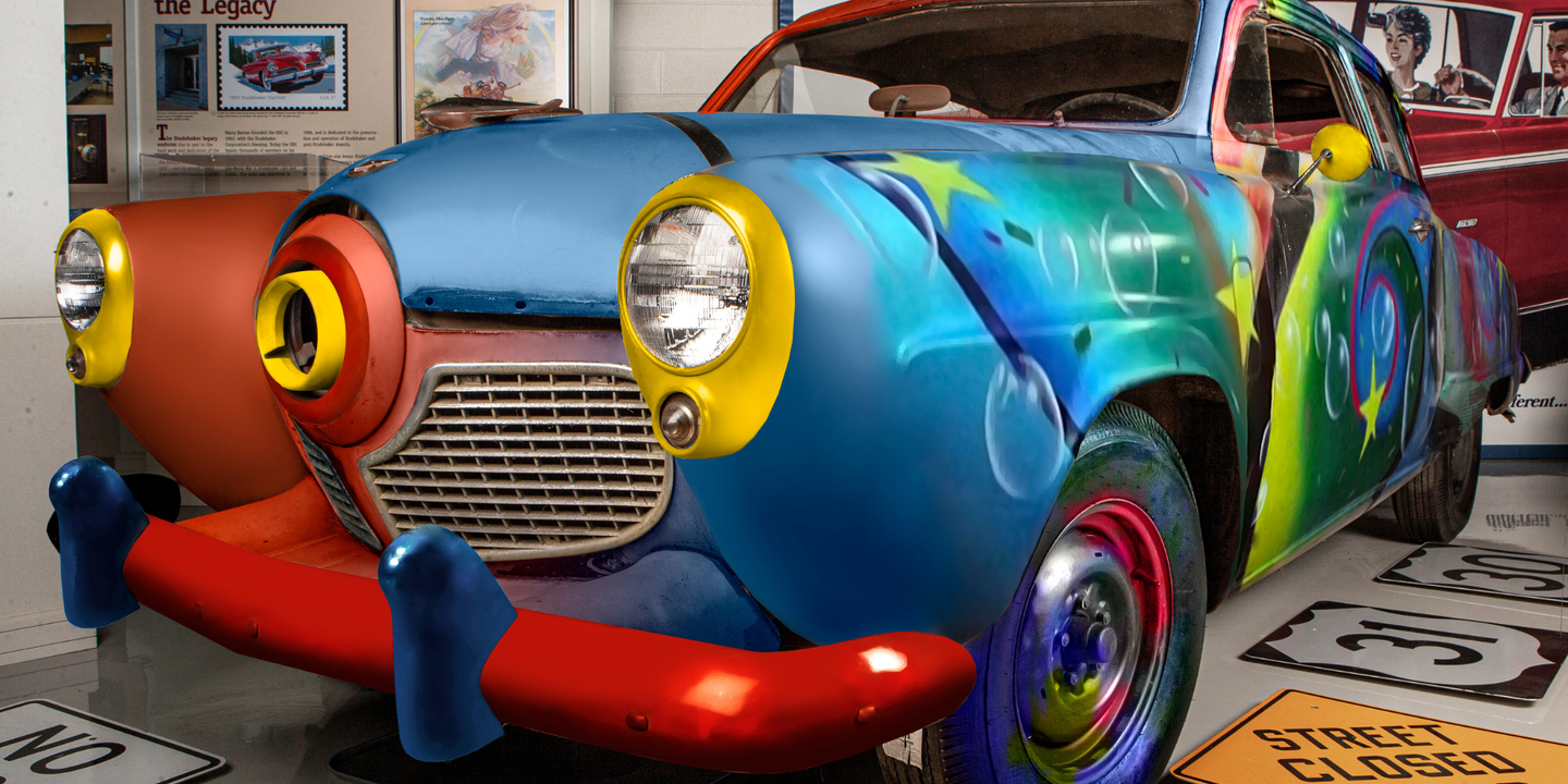 colorful car in a showroom