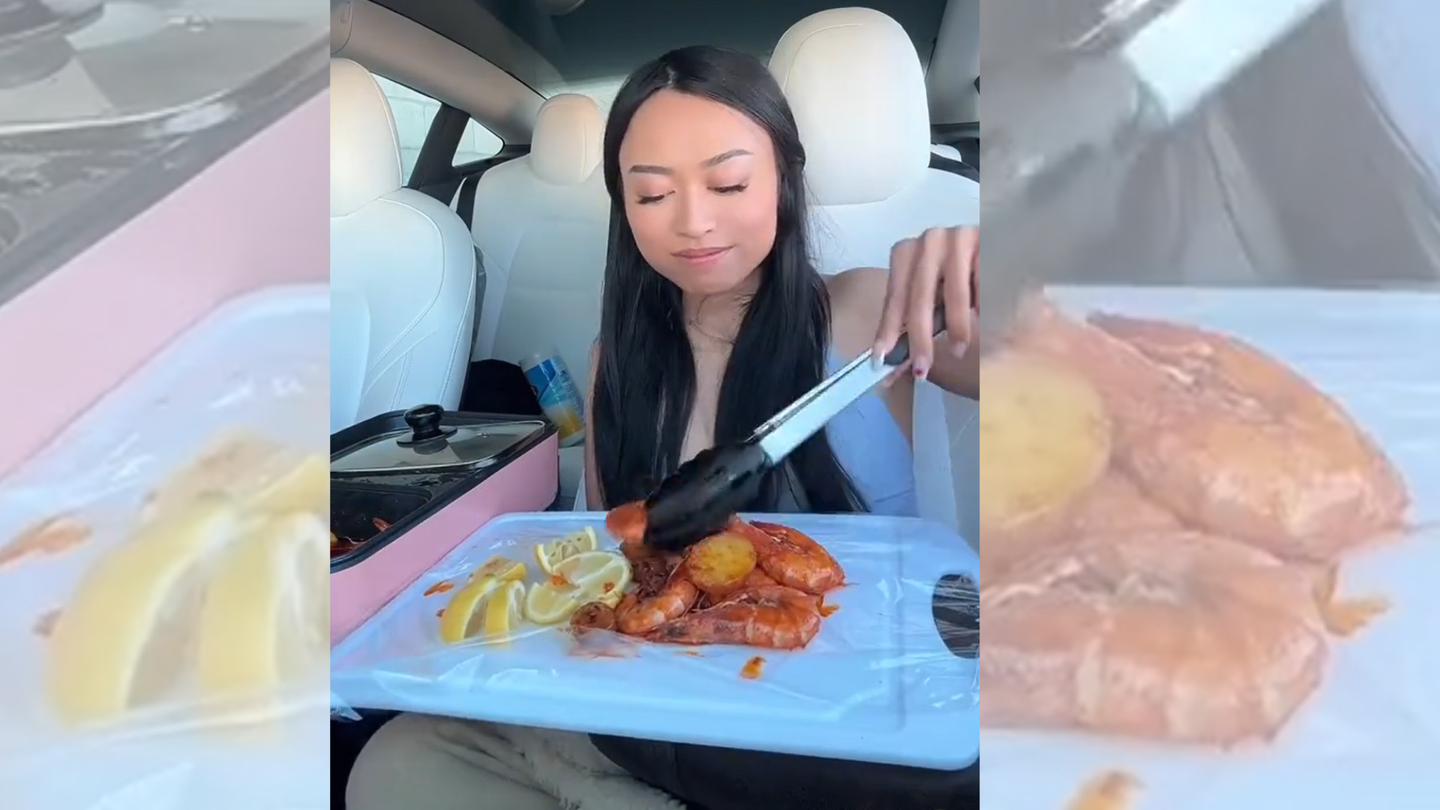 Woman Goes Viral for Turning Her Tesla Model 3 Into a Rolling Kitchen