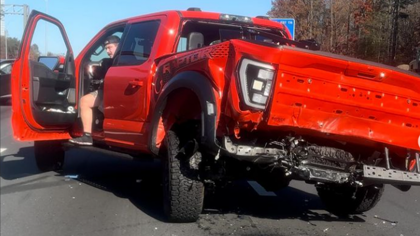 crashed red truck