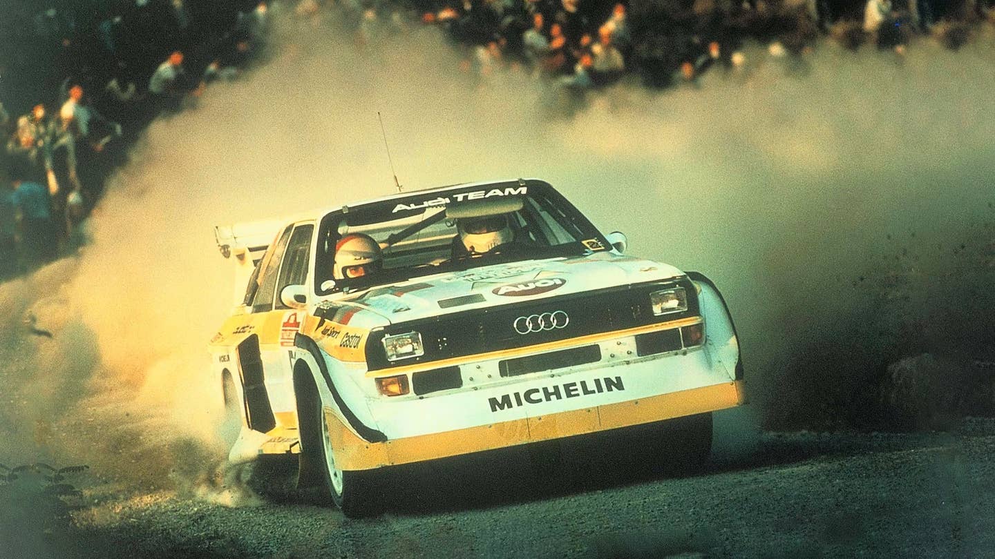 Walter Röhrl in the Quattro S1 E2, a classic Group B moment.