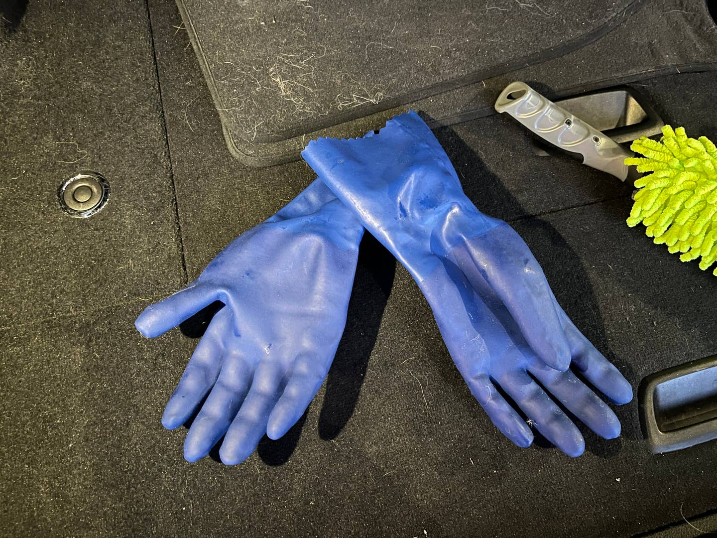 Dishwashing gloves won't do it—I got these heavy-duty bad boys at a hardware store, they're very thick but let you retain decent dexterity. <em>Andrew P. Collins</em>