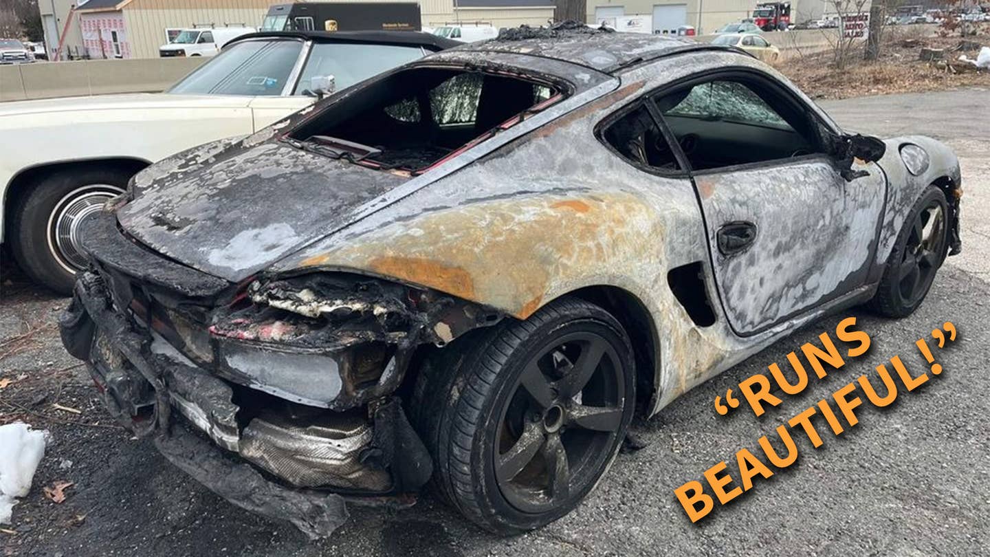 Extra-Crispy Porsche Cayman For Sale With Massive Fire Damage Runs Fine, Apparently