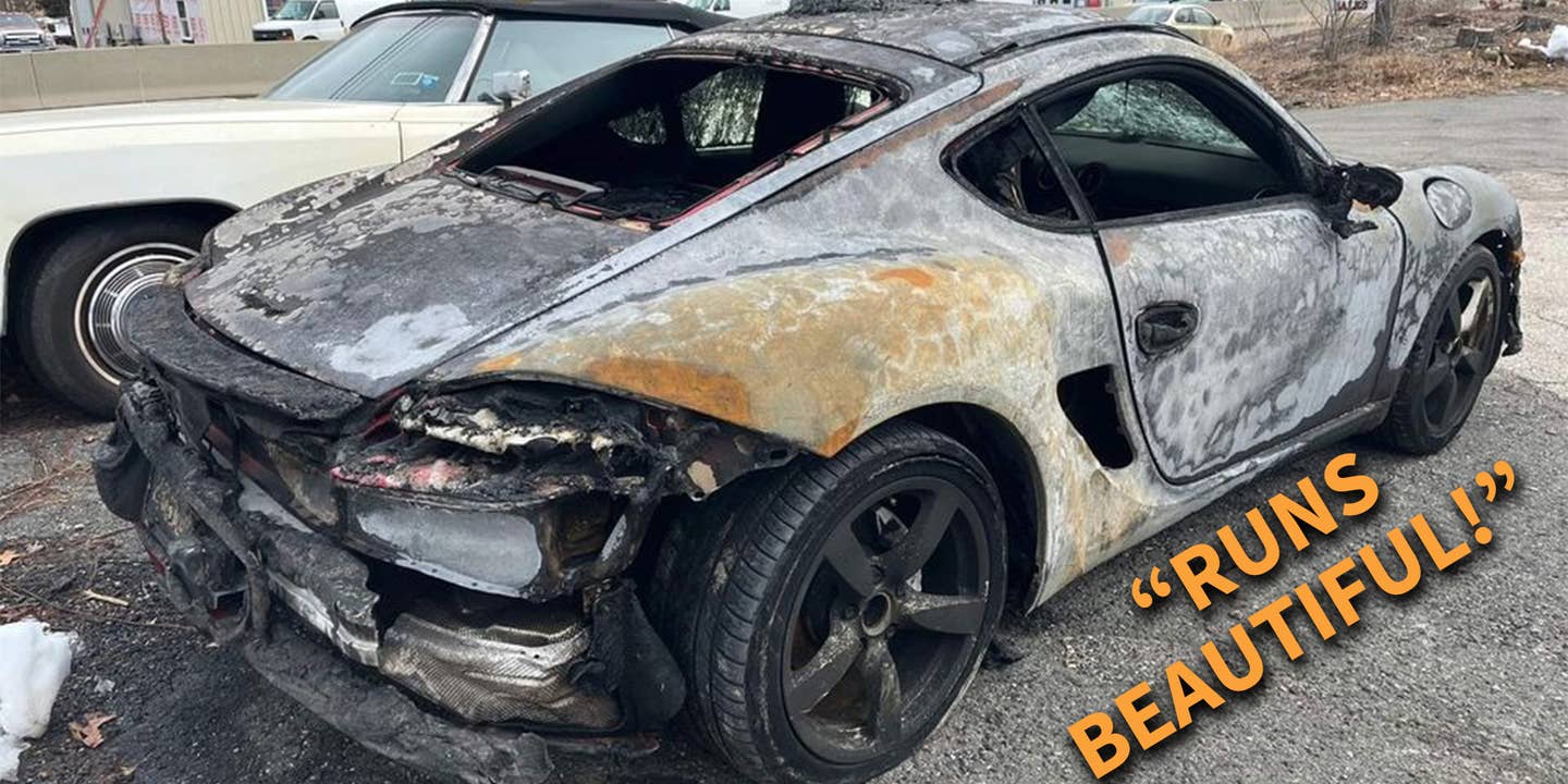 Extra-Crispy Porsche Cayman For Sale With Massive Fire Damage Runs Fine, Apparently