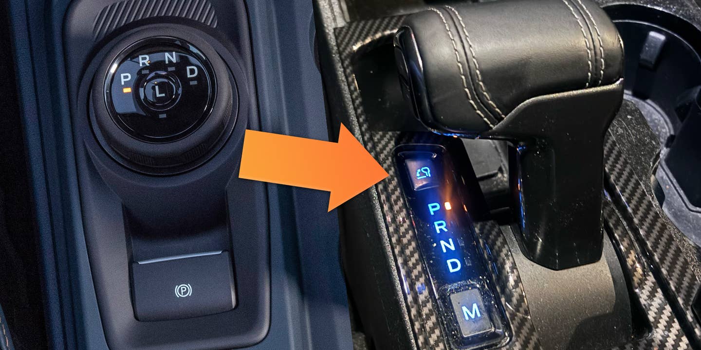A stock Ford Maverick shifter versus one with a Ford F-150 shifter