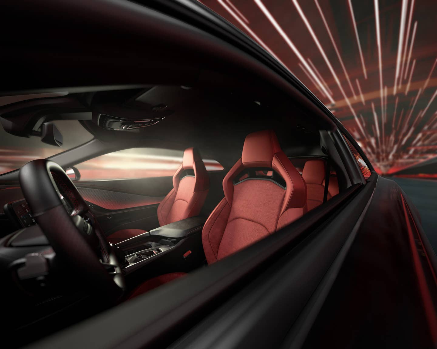 High-backed fixed headrest seats embellished with a unique pass through are available on the all-new Dodge Charger with Plus, Track Package and Carbon &amp; Suede packages.