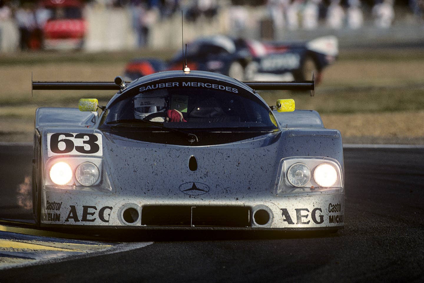 The No. 63 Sauber-Mercedes C9 that won the 1989 24 Hours of Le Mans, driven by Jochen Mass, Manuel Reuter, and Stanley Dickens.