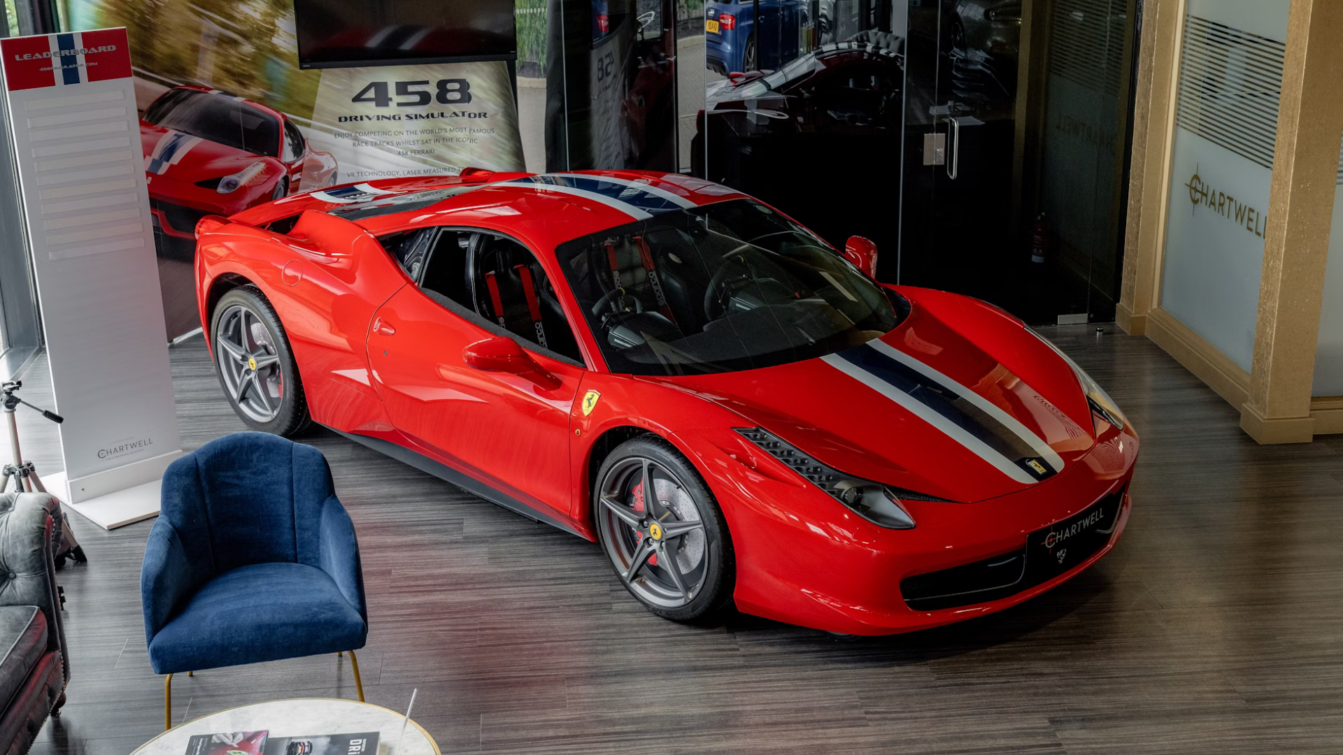 The amazing racing simulator is encased in an authentic Ferrari 458 shell and could soon belong to you.
