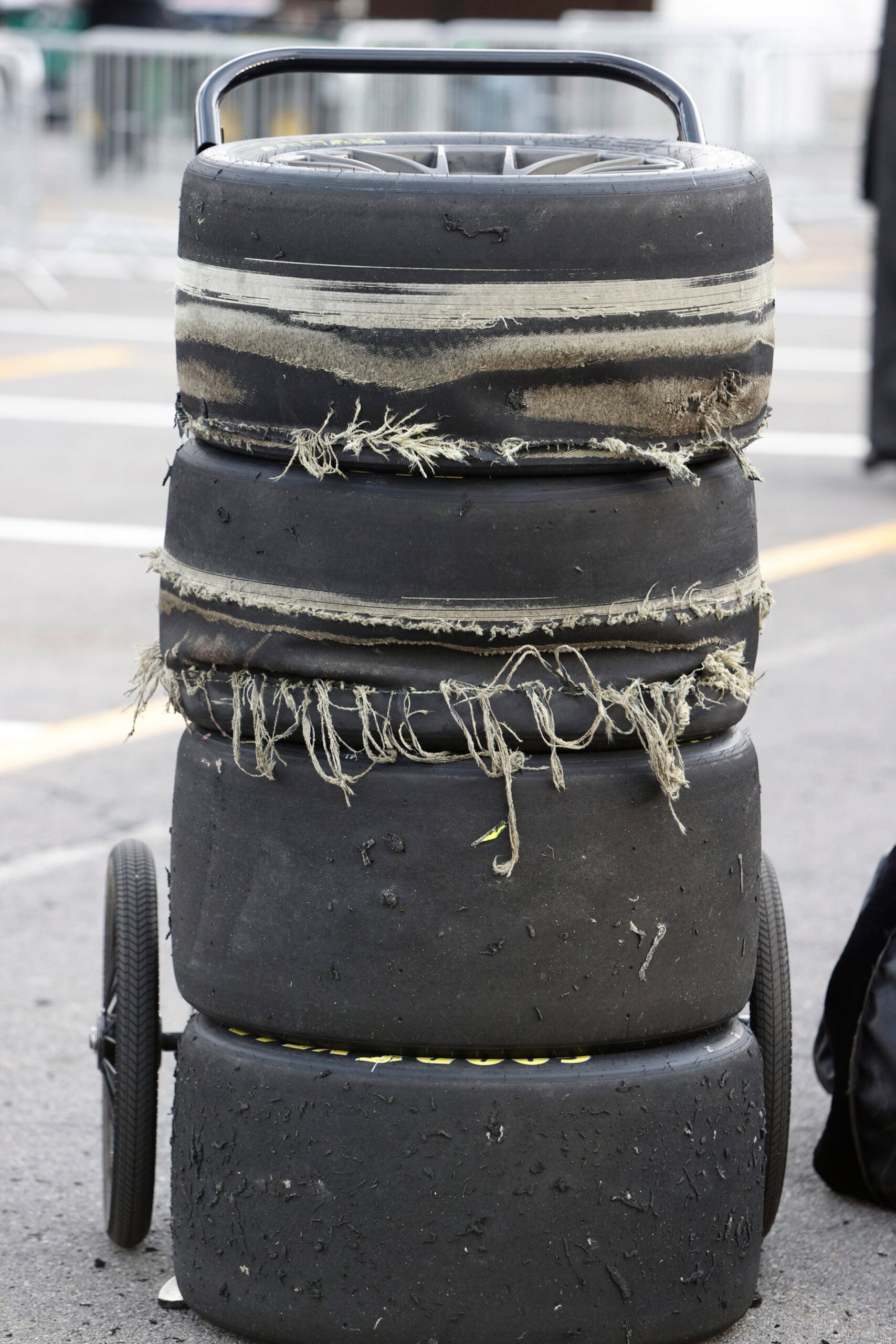 BRISTOL, TN - MARCH 17: Goodyear 18" racing eagles after failing during the running of the NASCAR Cup Series Food City 500 on March 17, 2024 at Bristol Motor Speedway in Bristol, TN. (Photo by Jeff Robinson/Icon Sportswire via Getty Images)