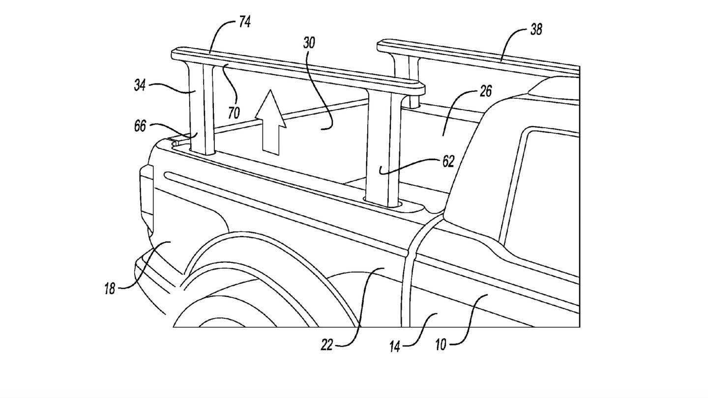 Ford Patents Built-In Pickup Bed Rack With Stowaway Rails and It Sure Seems Handy