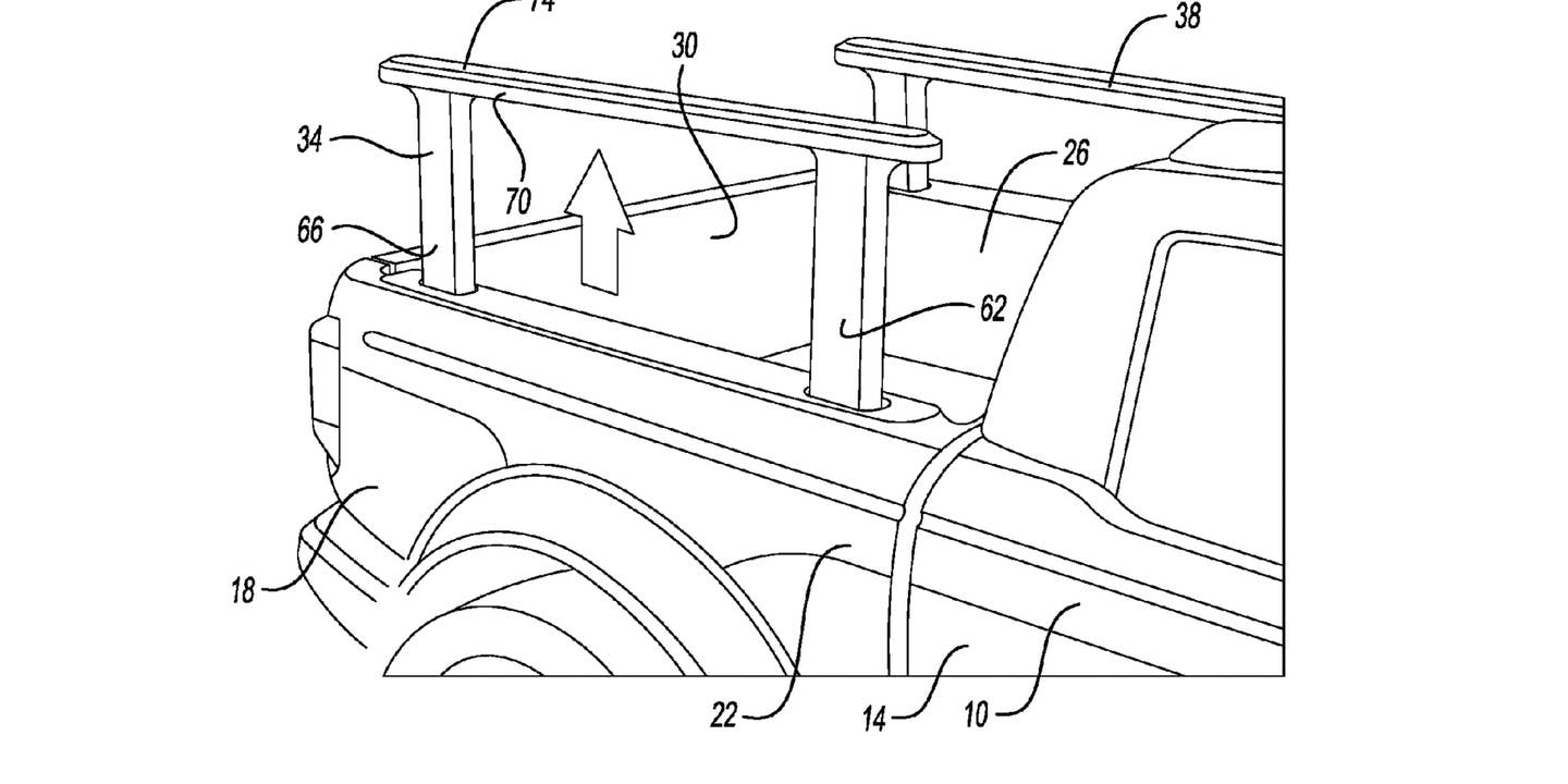 Ford Patents Built-In Pickup Bed Rack With Stowaway Rails and It Sure Seems Handy