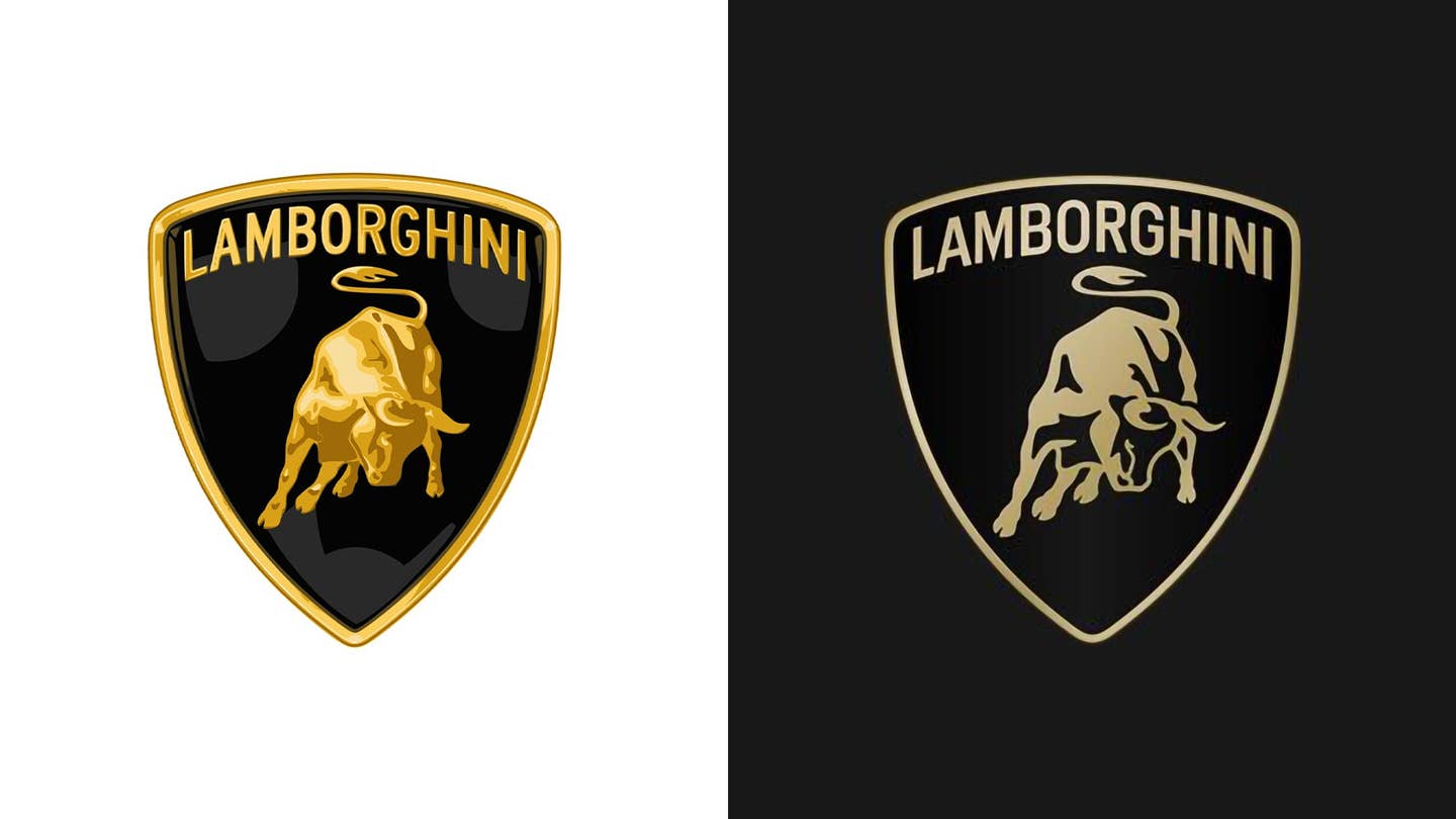Old Lamborghini logo at left, new one at right.