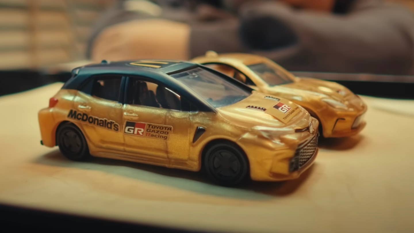 Toyota GR Corolla and GR86 Tomica toy cars from a McDonald's Japan Happy Meal