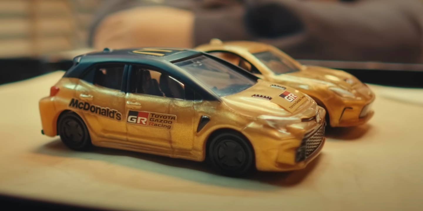 Toyota GR Corolla and GR86 Tomica toy cars from a McDonald's Japan Happy Meal