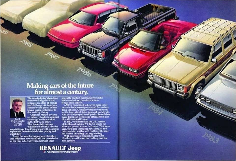1987 AMC GTA USA présenté dans une publicité Renault-AMC du milieu des années 1980