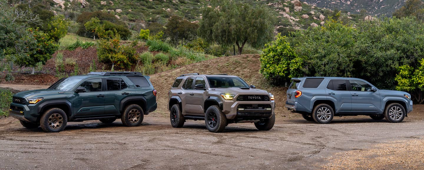 From left to right: The 2025 Toyota 4Runner Trailhunter, TRD Pro, and Limited.