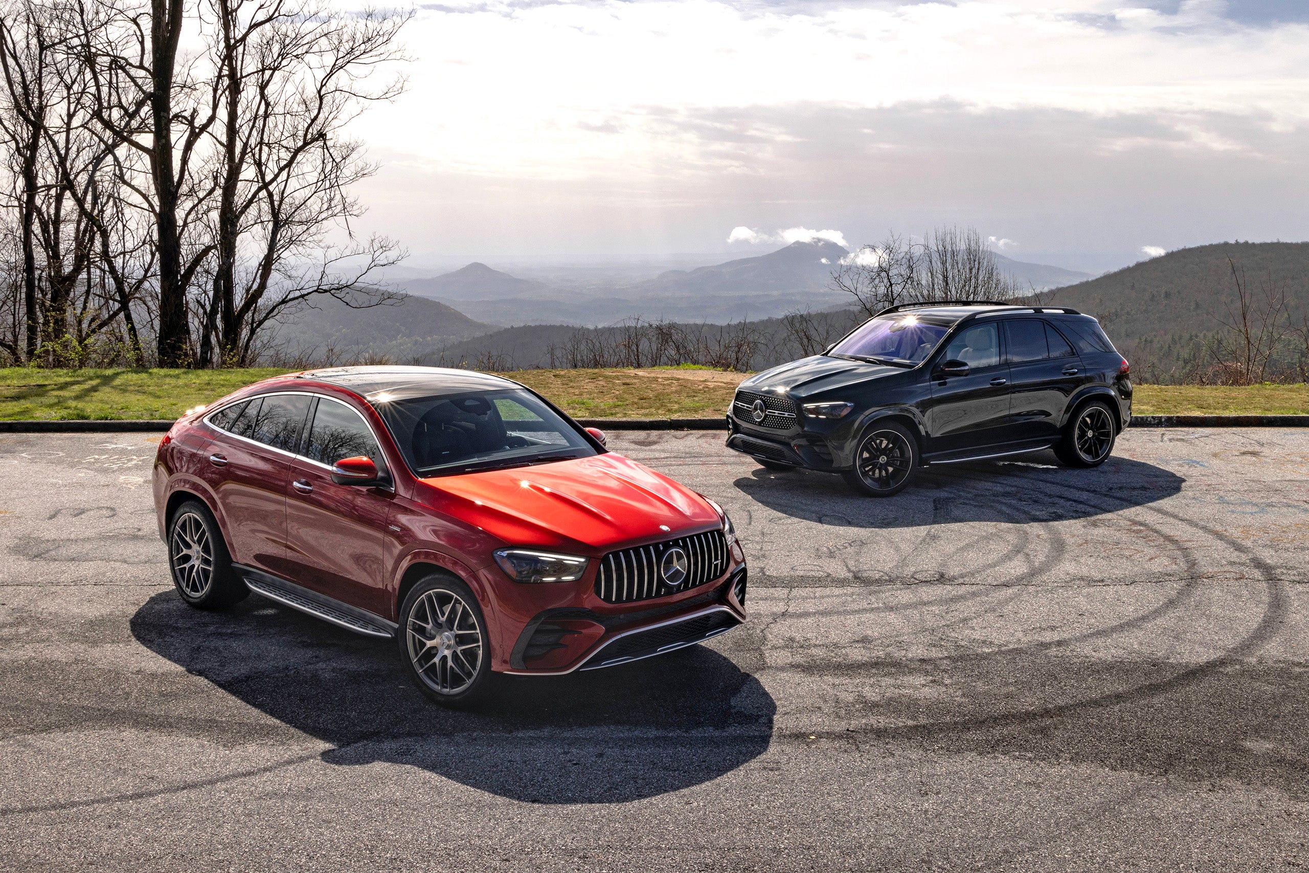 Mercedes-AMG GLE 53 4MATIC+ Coupe, at left, and GLE 63 S 4MATIC+ SUV.