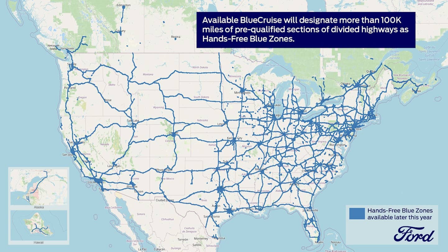 Ford BlueCruise coverage map circa 2021