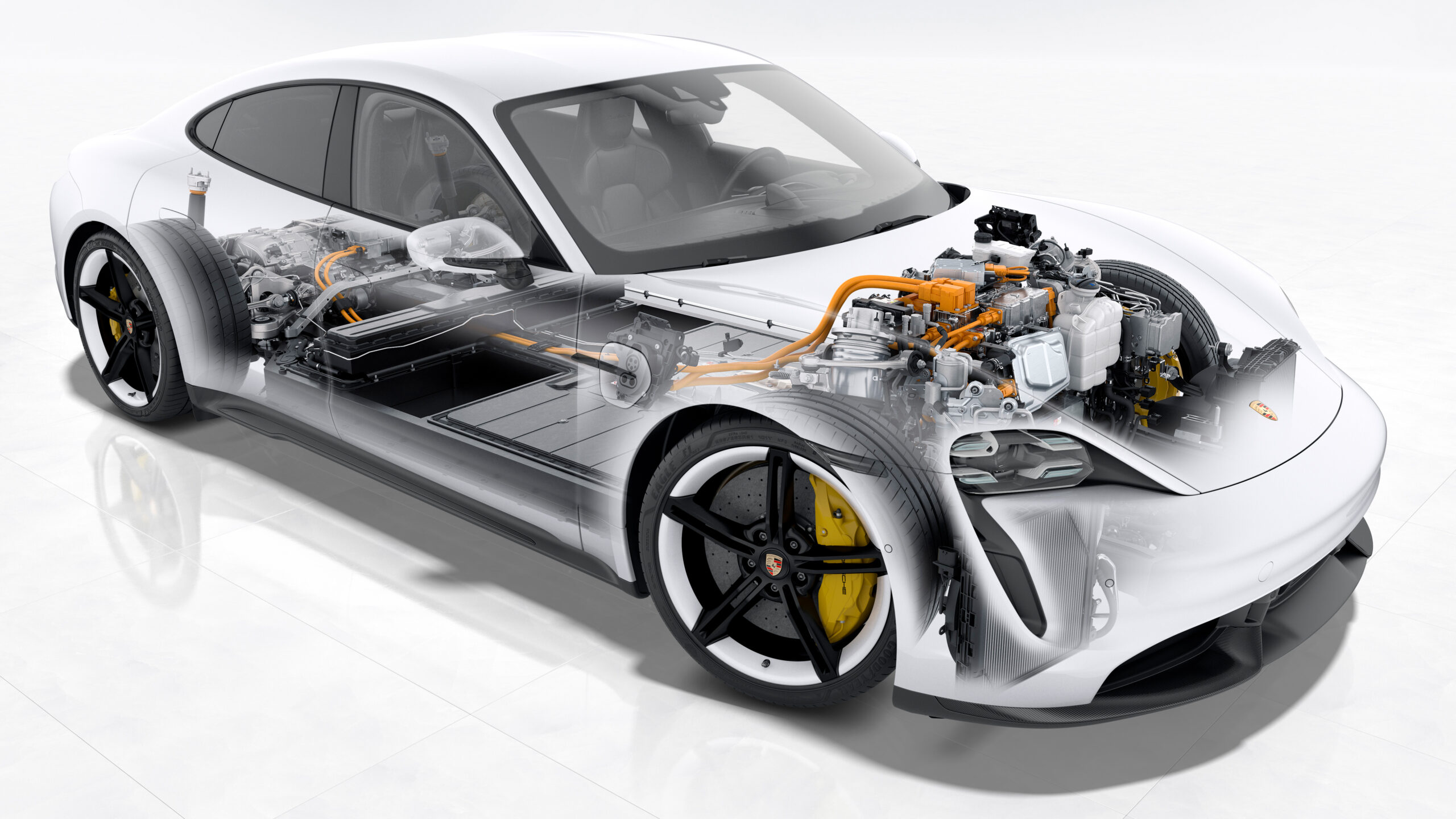 Porsche Taycan cutaway.