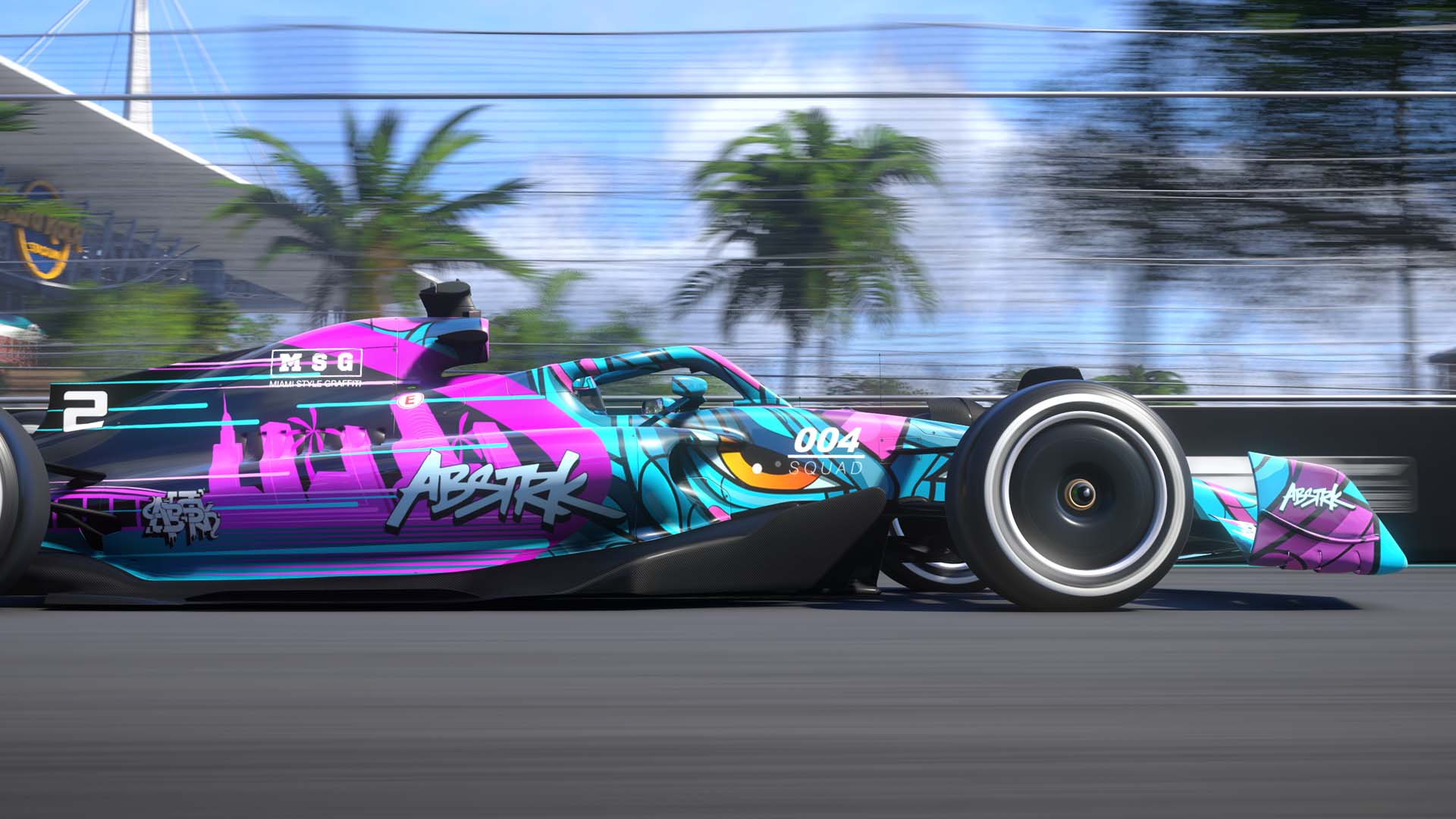 A Miami-liveried car in the F1 2022 game