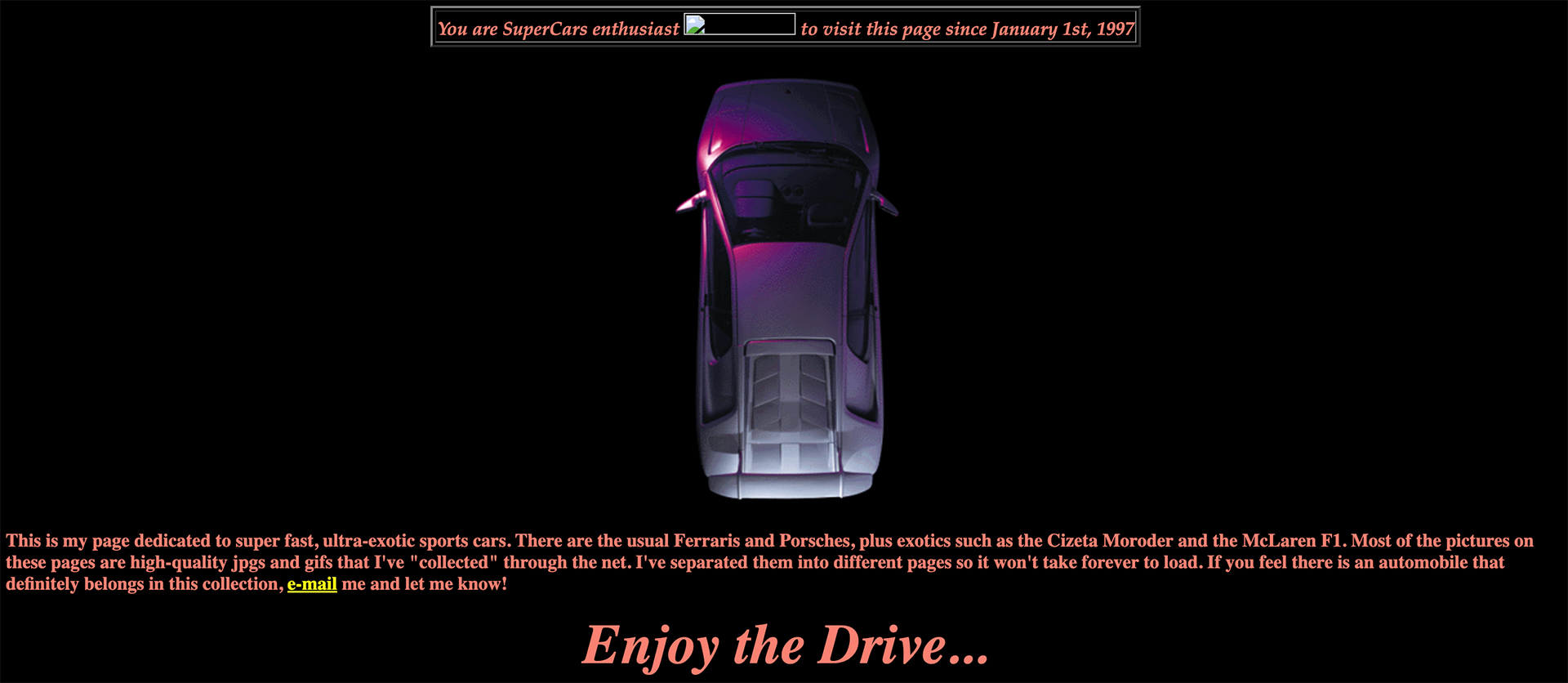 A screencap of an old supercar site.