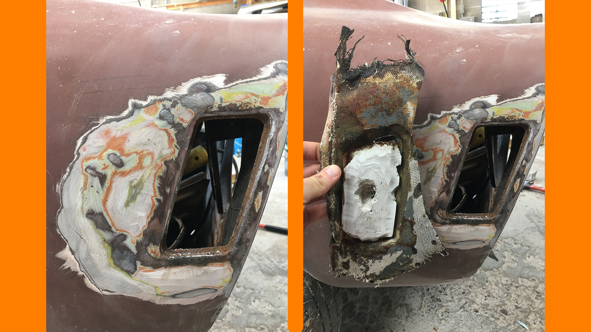 A rear Opel GT panel with bondo and fiberglass.