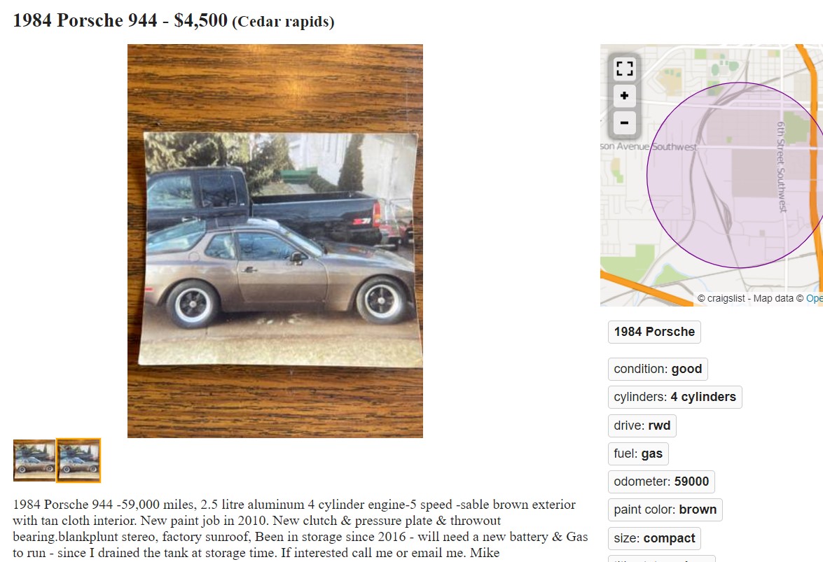 porsche 944 used listing craigslist