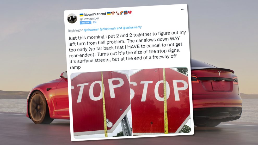 Cowcomber Teslas Can Be Tricked Into Stopping Too Early by Bigger Stop Signs