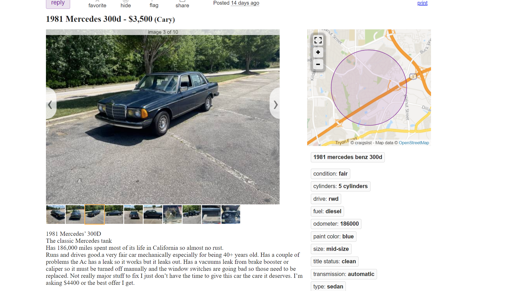 Mercedes-Benz 300D Craigslist Screenshot