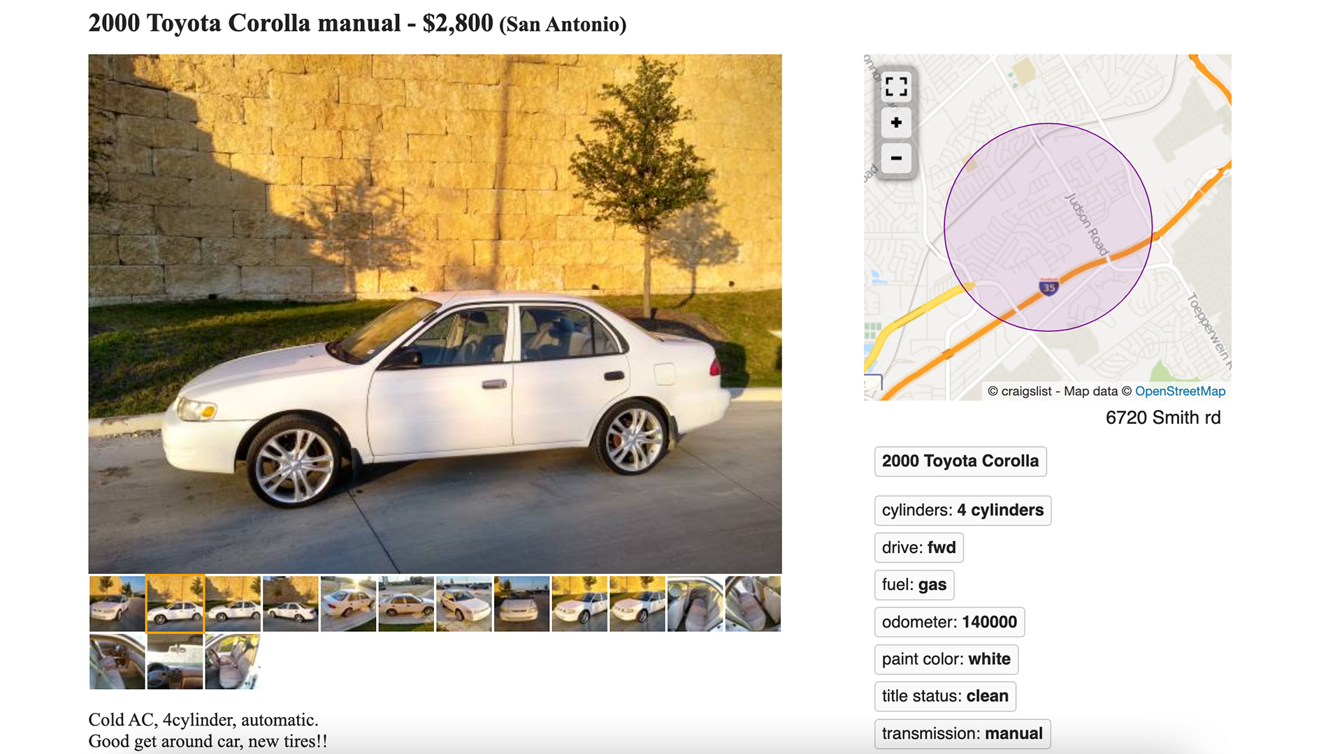 A Toyota Corolla Craigslist ad.