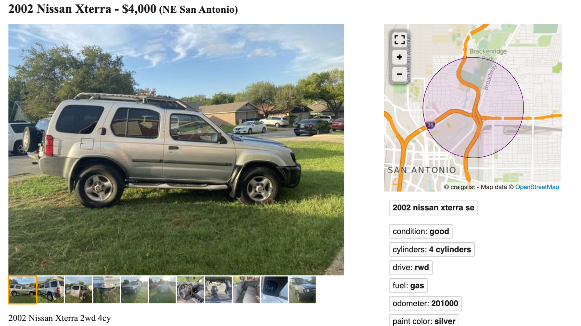 A Nissan Xterra Craigslist ad.