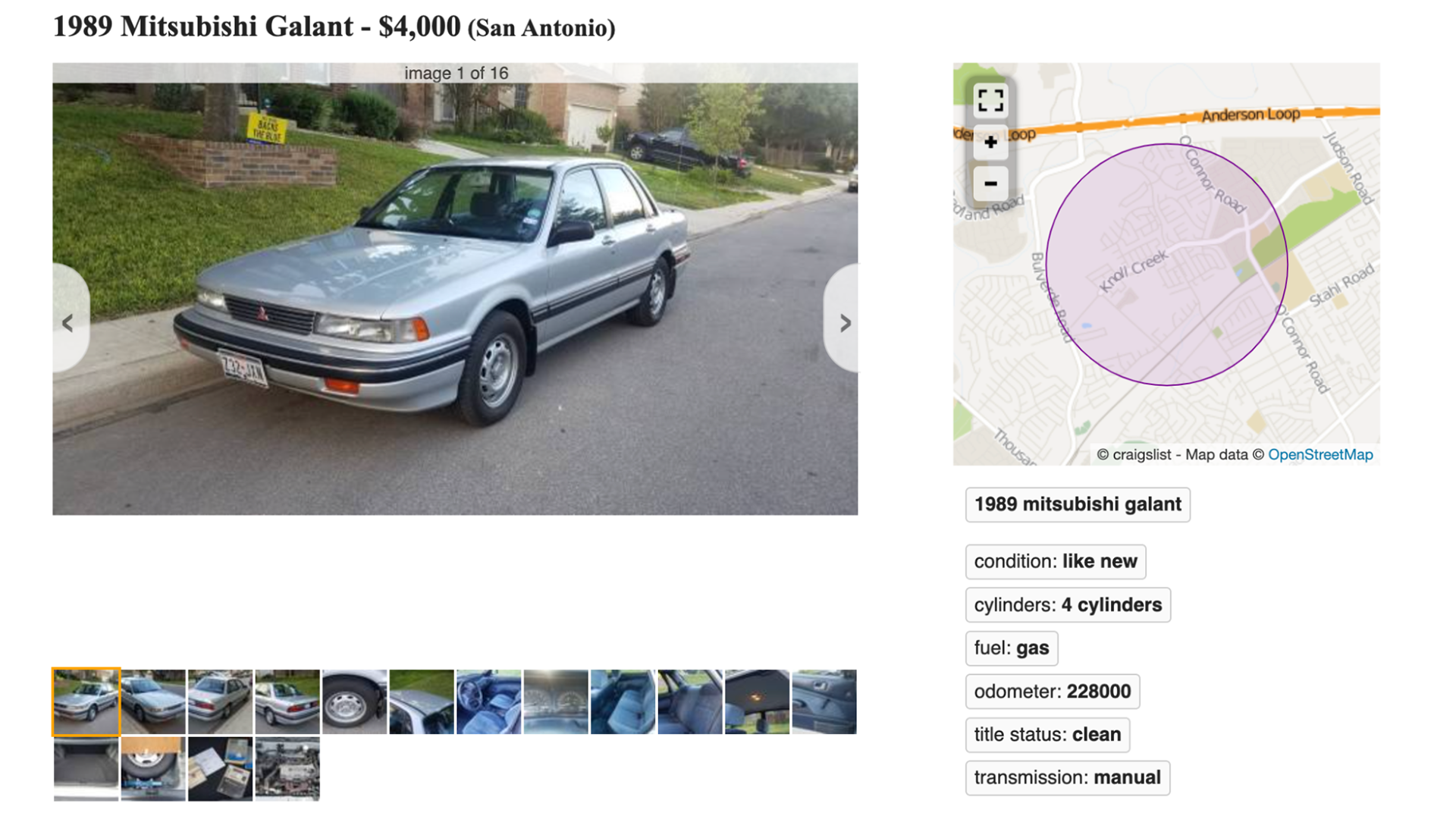 A Mitsubishi Galant Craigslist ad.