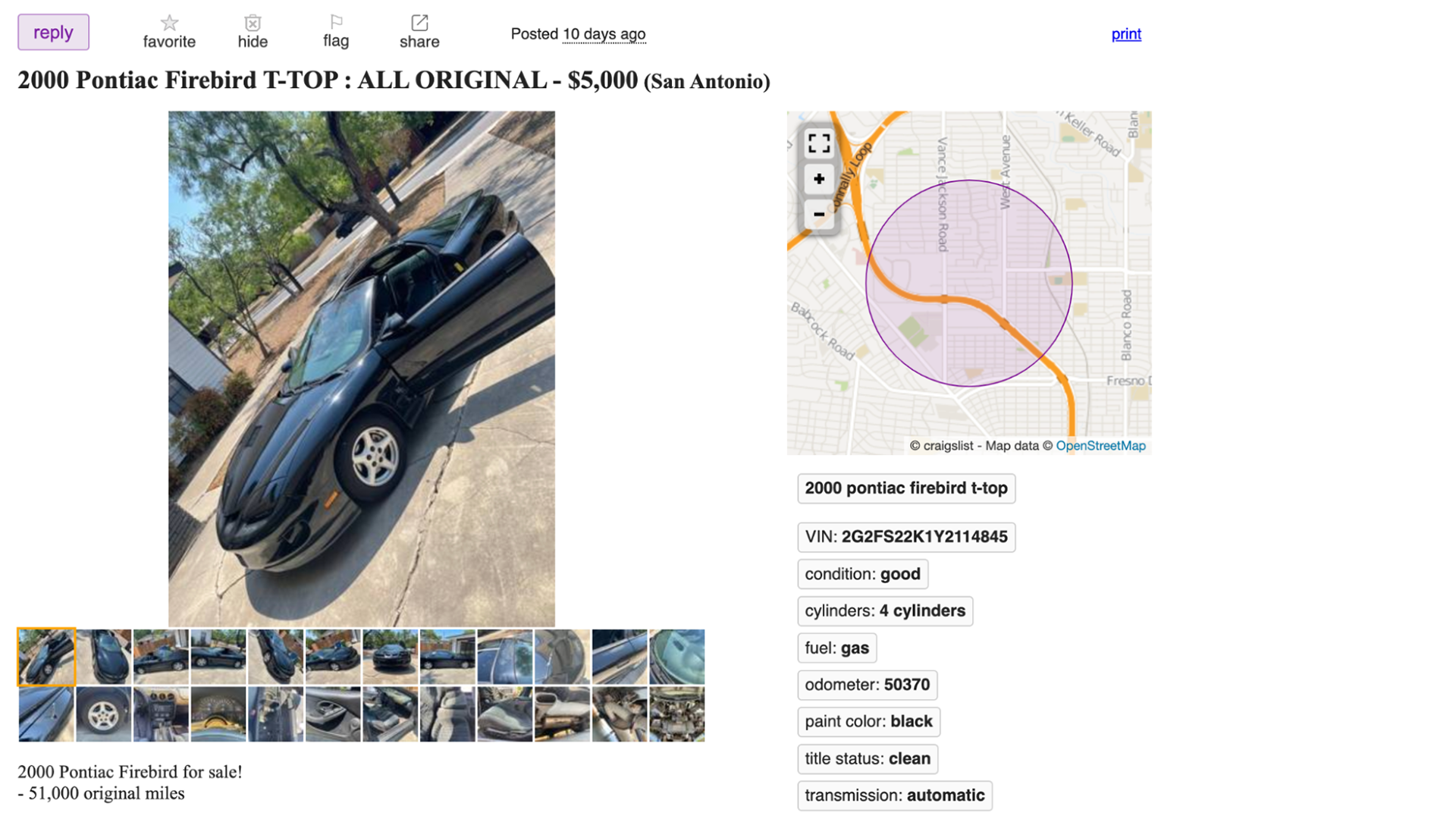 A Firebird Craigslist ad.