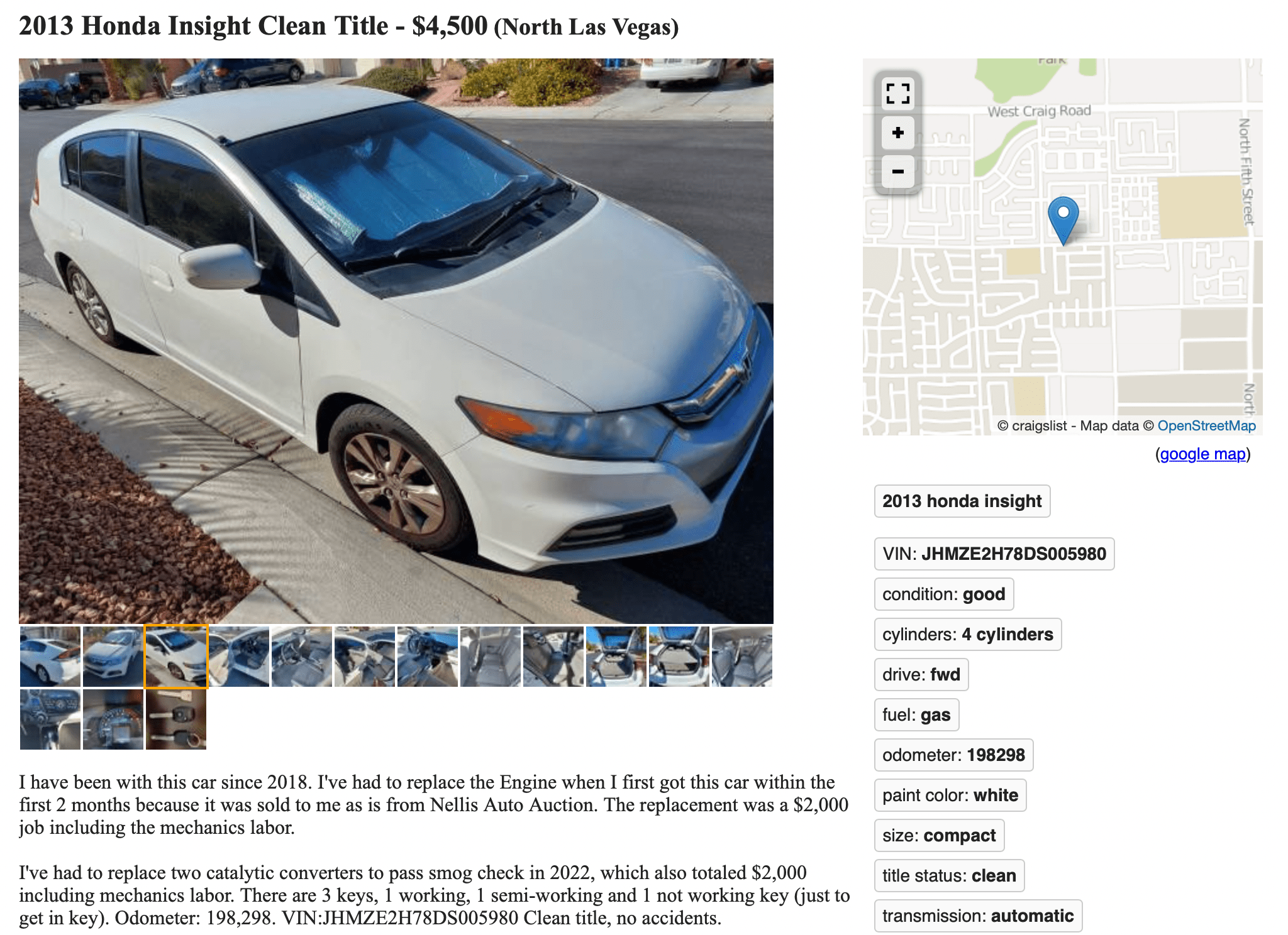 Honda Insight hybrid cheap commuter craigslist