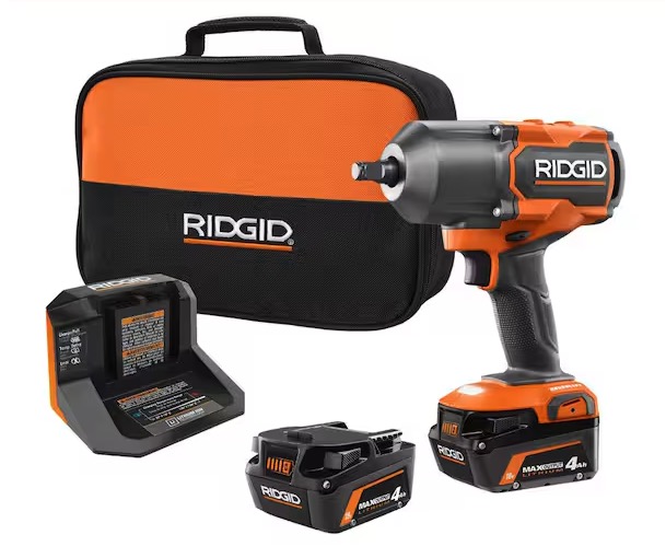 ridgid high torque impact wrench kit with 2 batteries