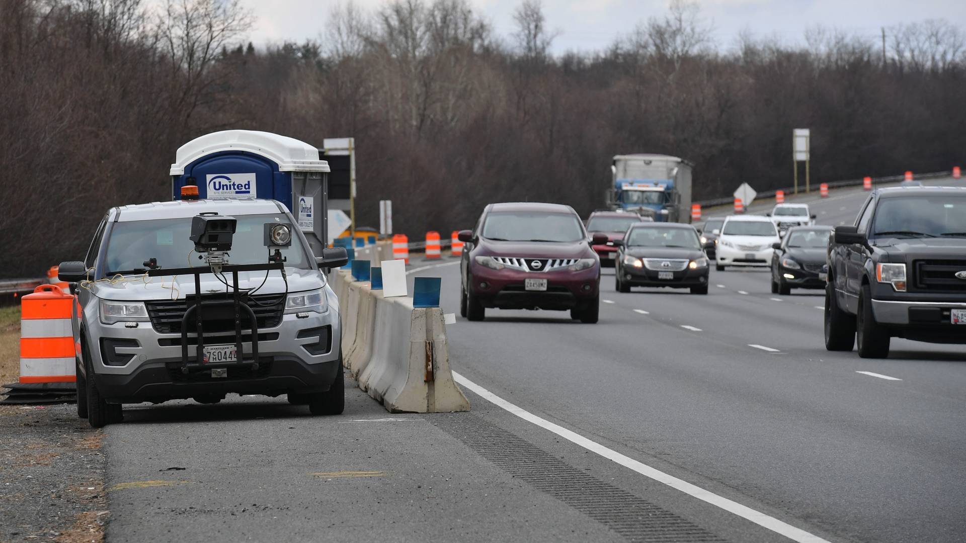 GAITHERSBURG, MD - JANUARY 25: A state highway speed camera attached to an SUV can be seen hidden behind a porta-potty on the southbound lanes of I270 on January 25, 2019 in Gaithersburg, Md. (Photo by Ricky Carioti/The Washington Post via Getty Images)