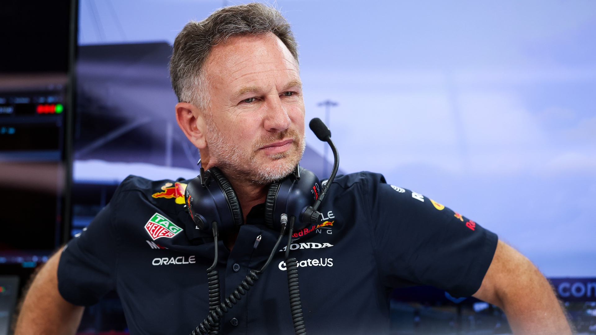 MIAMI, FLORIDA - MAY 04: Christian Horner, Team Principal of Oracle Red Bull Racing, looks on in the garage prior to the F1 Grand Prix of Miami at Miami International Autodrome on May 04, 2025 in Miami, Florida. (Photo by Mark Thompson/Getty Images)
