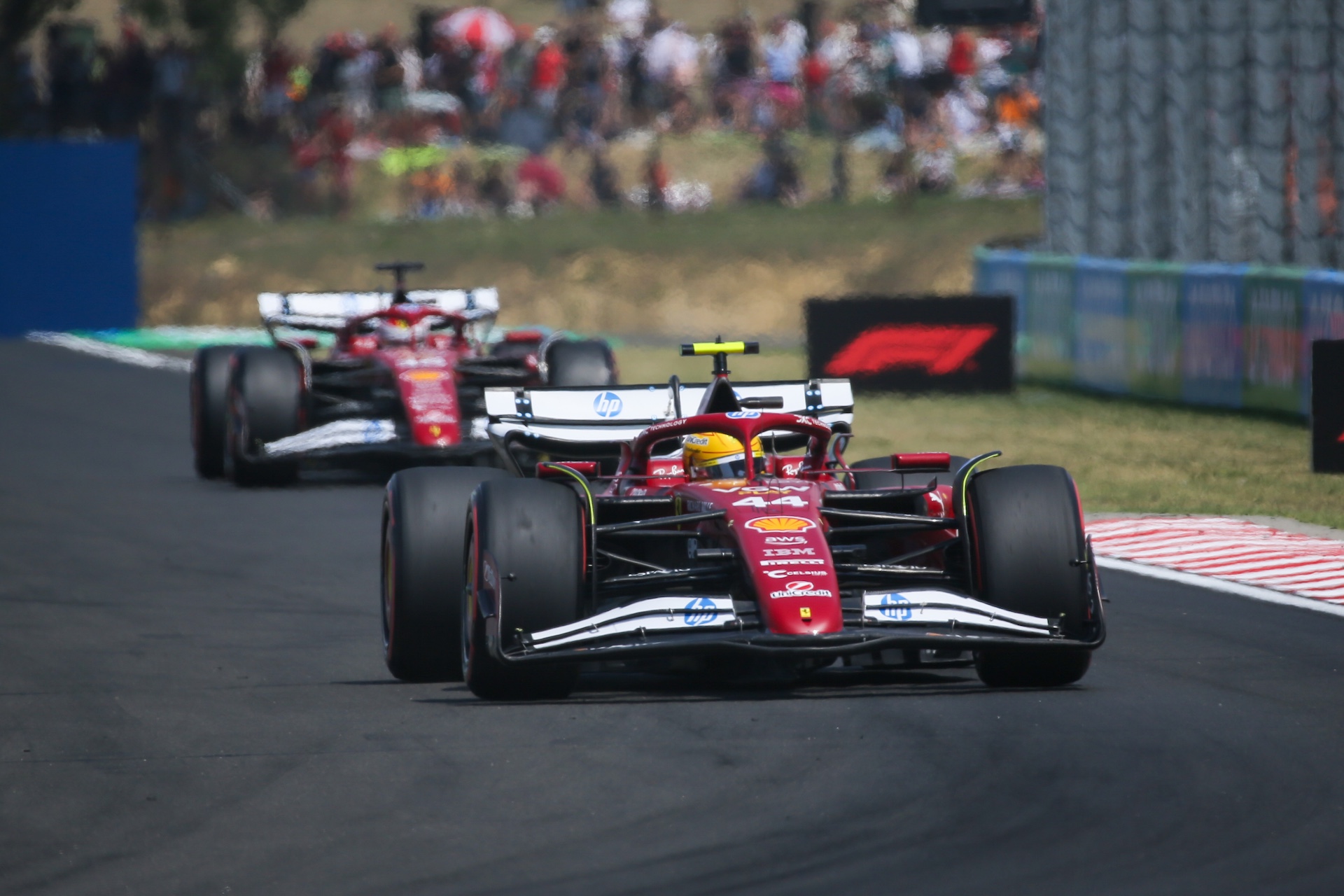 Lewis Hamilton of the UK drives the (44) Scuderia Ferrari HP SF-25 Ferrari during the Formula 1 Lenovo Hungarian Grand Prix 2025 in Budapest, Hungary, on August 2, 2025. (Photo by Gabriele Lanzo/Alessio Morgese/NurPhoto)