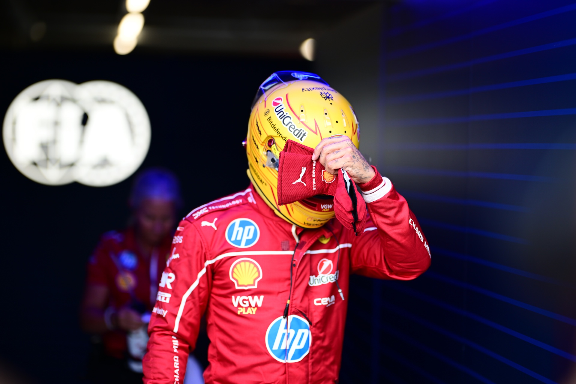 Lewis Hamilton of Scuderia Ferrari looks on during the qualifying of the Hungarian GP, the 14th round of the Formula 1 World Championship, at Hungaroring in Mogyorod, Central Hungary, Hungary, on August 2, 2025. (Photo by Andrea Diodato/NurPhoto via Getty Images)