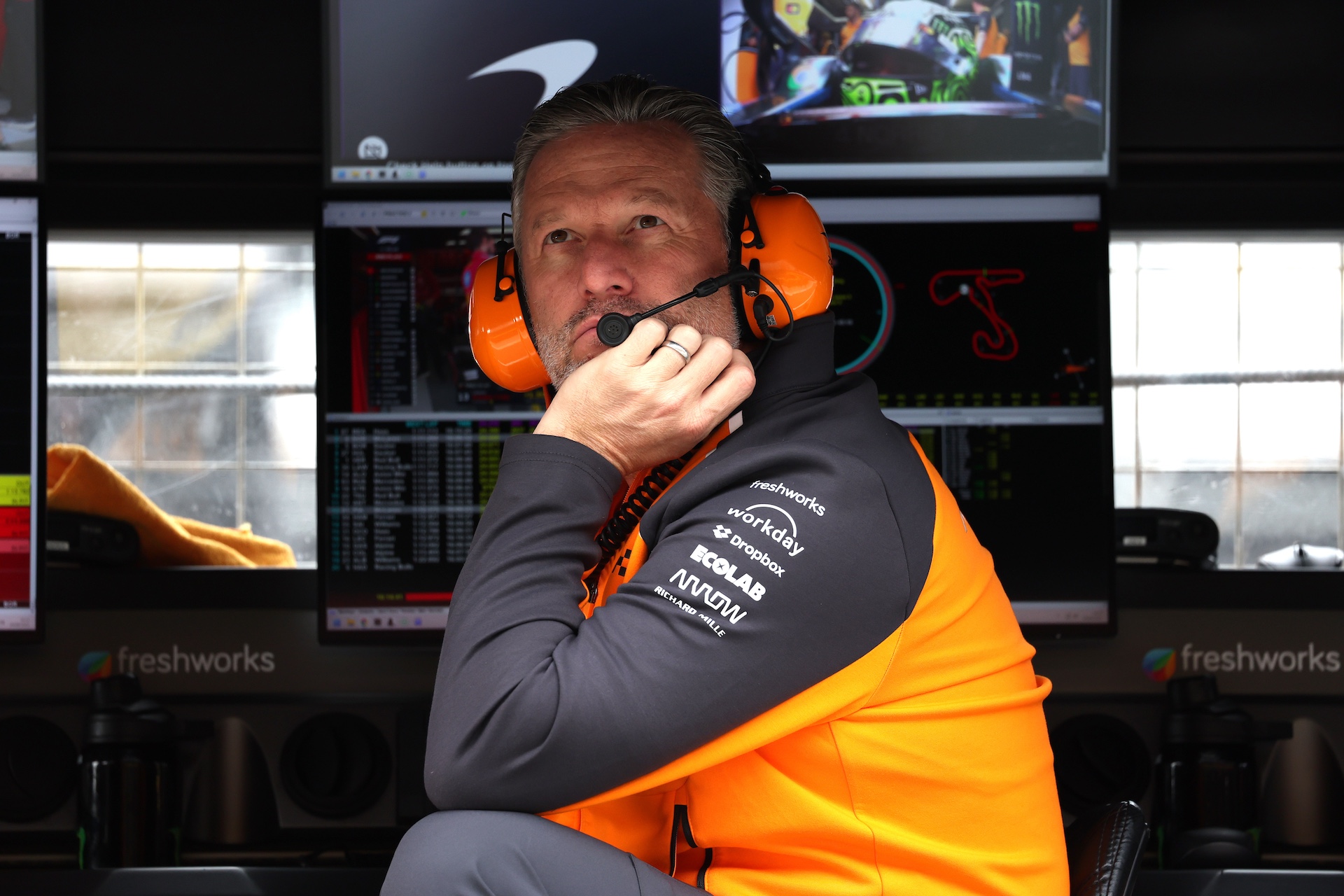 ZANDVOORT, NETHERLANDS - AUGUST 29: Zak Brown, Chief Executive Officer of McLaren on the pit wall during practice ahead of the F1 Grand Prix of Netherlands at Circuit Zandvoort on August 29, 2025 in Zandvoort, Netherlands. (Photo by Andrew Ferraro - Formula 1/Formula 1 via Getty Images)