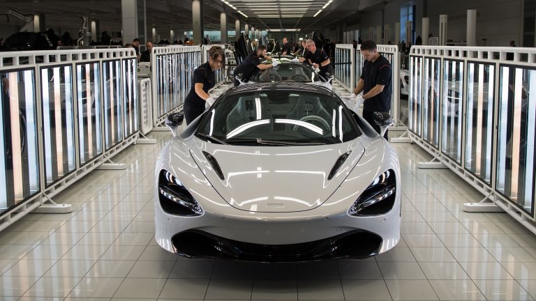 A McLaren 720S is seen on a production line as Britain's Prince William, Duke of Cambridge tours the factory floor in Woking, west of London on September 12, 2017, during a visit to McLaren Automotive Production Centre. During the visit the Duke toured the technology centre and production centre where he got to see McLaren cars throughout the years as well as walk the factory floor to view the building of their commercial cars and speak to employees. / AFP PHOTO / POOL / CHRIS J RATCLIFFE (Photo credit should read CHRIS J RATCLIFFE/AFP via Getty Images)