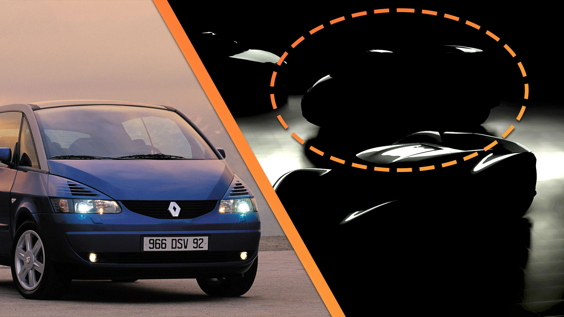 Picture of a Renault Avantime next to a teaser image of the car in Gran Turismo 7.